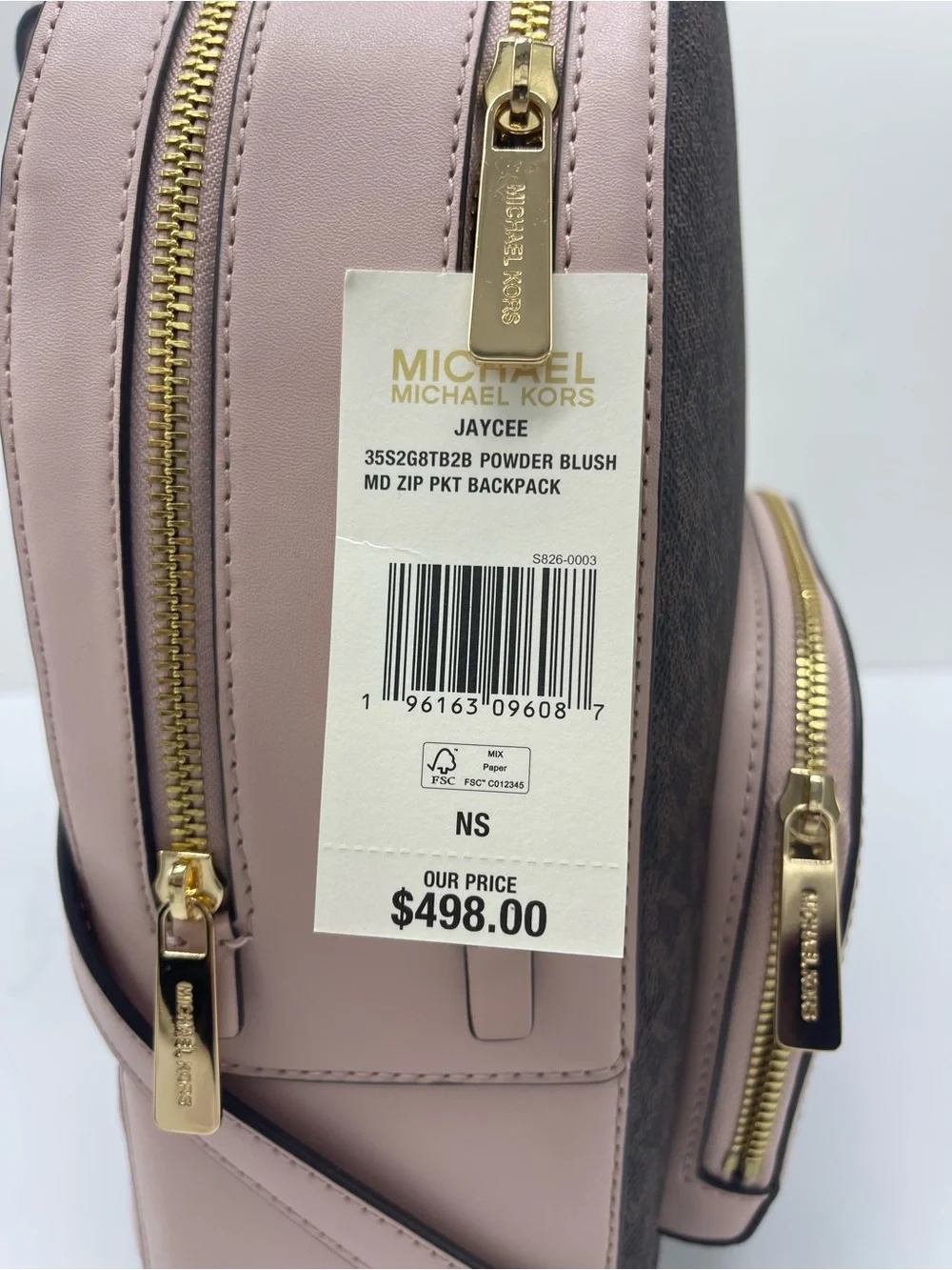 Michael Kors Jaycee Medium Zip Pocket Logo Backpack Powder Blush NWT